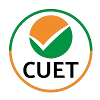 Circular logo for CUET featuring an orange and green outer ring enclosing a central green circle with an orange accent and a white checkmark above black text reading "CUET".